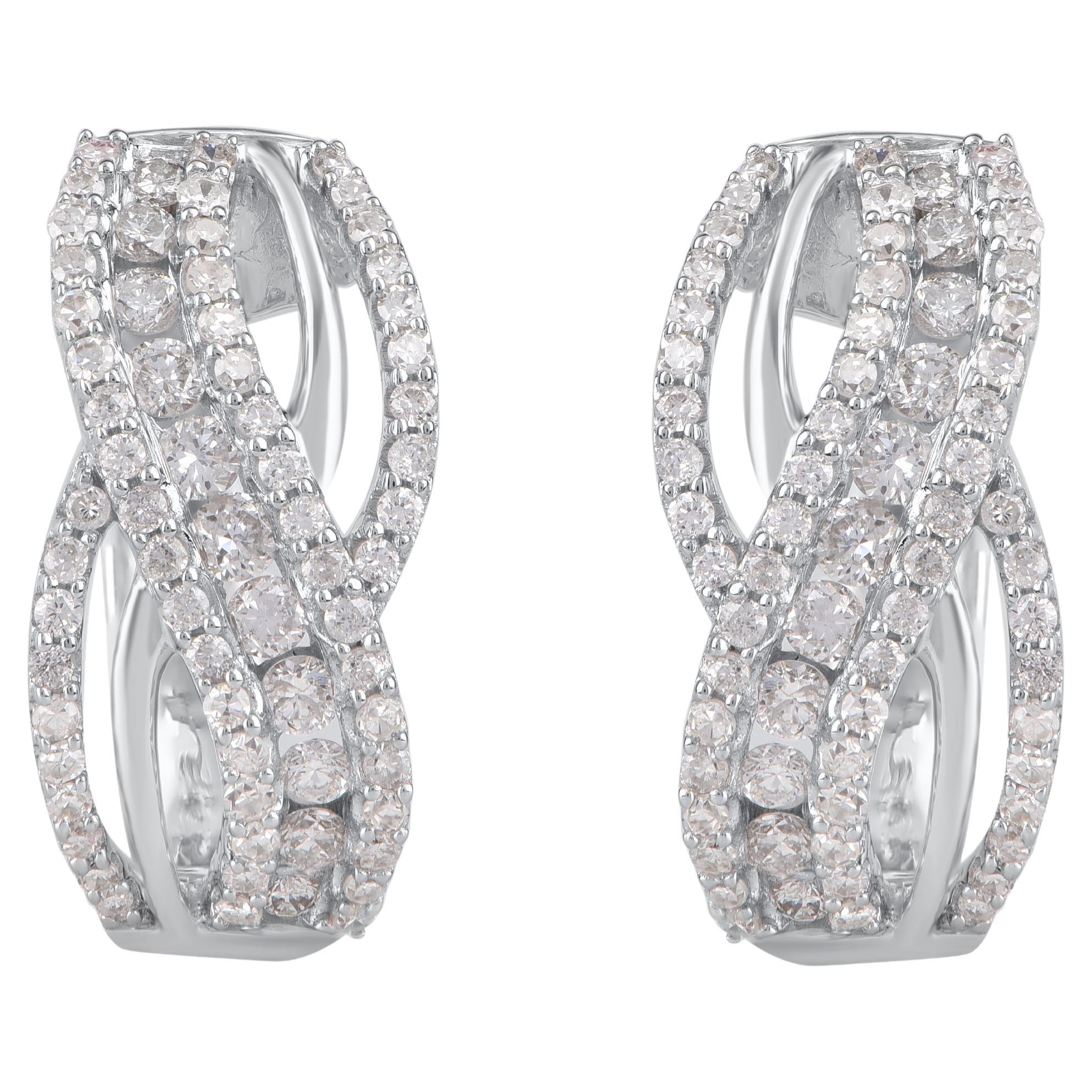 TJD 0.75 Carat Natural Round Cut Diamond 14KT White Gold Infinity Hoop Earrings