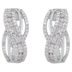 TJD 0.75 Carat Natural Round Cut Diamond 14KT White Gold Infinity Hoop Earrings