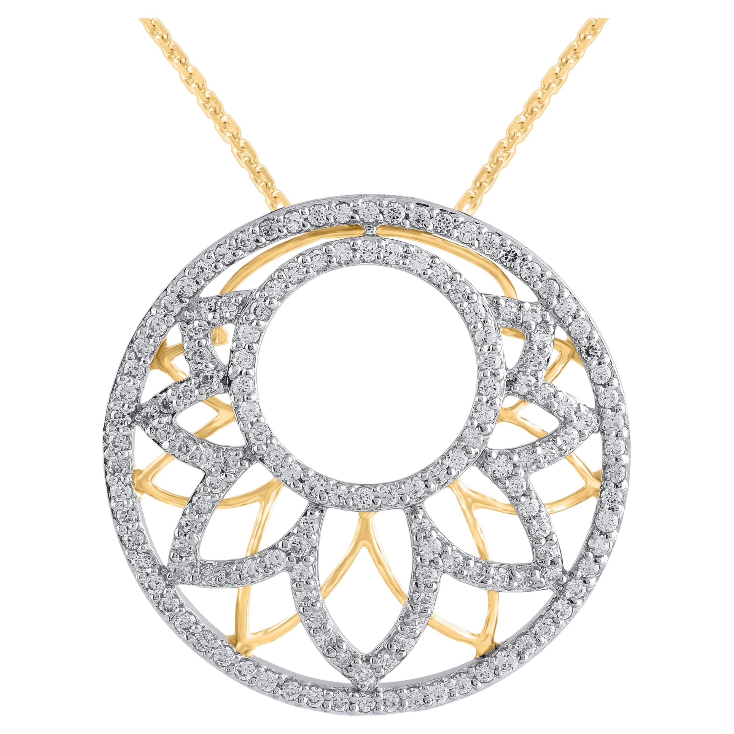 TJD 0.75 Carat Natural Round Cut Diamond Circle Pendant in 14KT Two Tone Gold