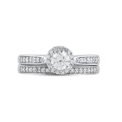 TJD Juego de Anillos de Novia de Oro Blanco de 14 Kilates con Diamante Redondo Natural de 0,75 Quilates