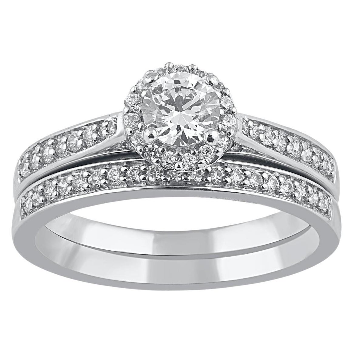 TJD 0.75 Carat Natural Round Diamond 14 Karat White Gold Bridal Ring Set