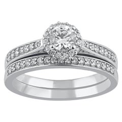 TJD 0.75 Carat Natural Round Diamond 14 Karat White Gold Bridal Ring Set