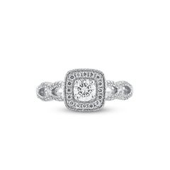 TJD 0.75 Carat Natural Round Diamond 14 Karat White Gold Halo Engagement Ring
