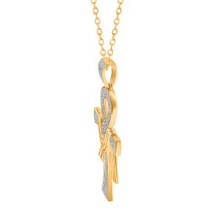 TJD 0.75 Carat Natural Round Diamond 14KT Yellow Gold Cross Pendant Necklace
