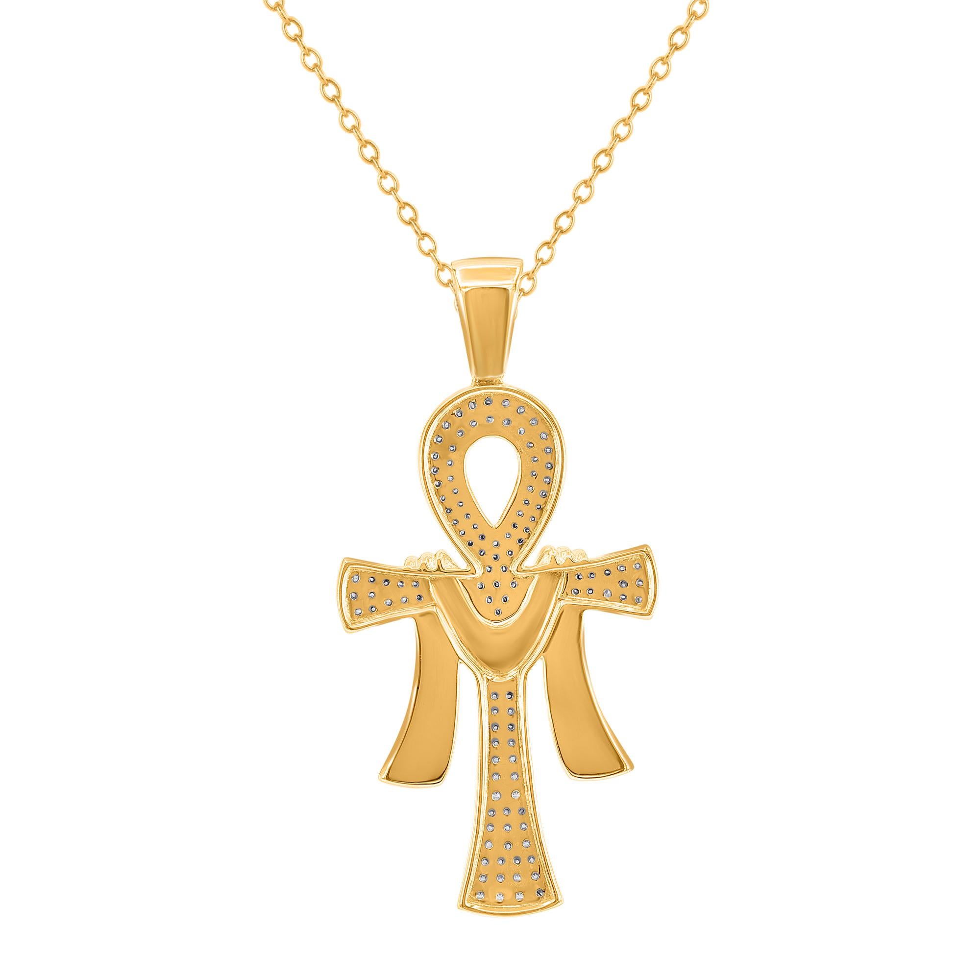 Moderne Collier pendentif croix en or jaune 14 carats avec diamants ronds naturels de 0,75 carat TJD en vente