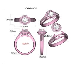 TJD 0,75 Karat runder Verlobungsring aus 18 Karat Roségold mit doppeltem Halo-Diamant