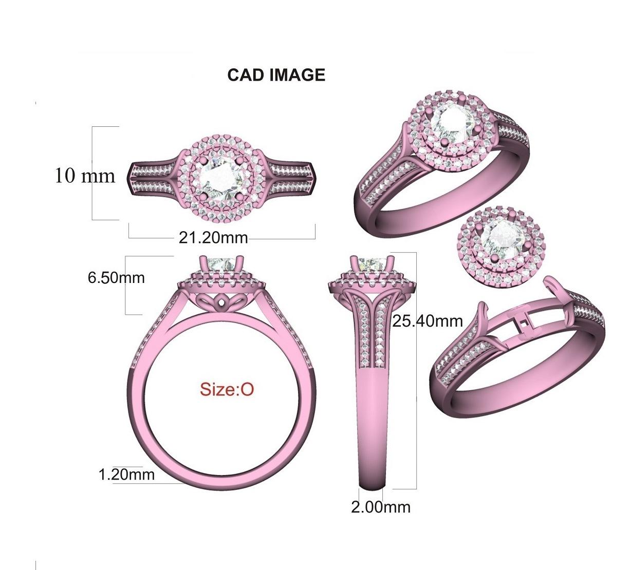 This Halo Engagement Ring is expertly crafted in 18 Karat Rose Gold which features 0.47 ct centre stone and 0.28 ct of double diamond frame and lined shank diamonds in stackable prong and prong setting. The diamonds are natural, not treated and