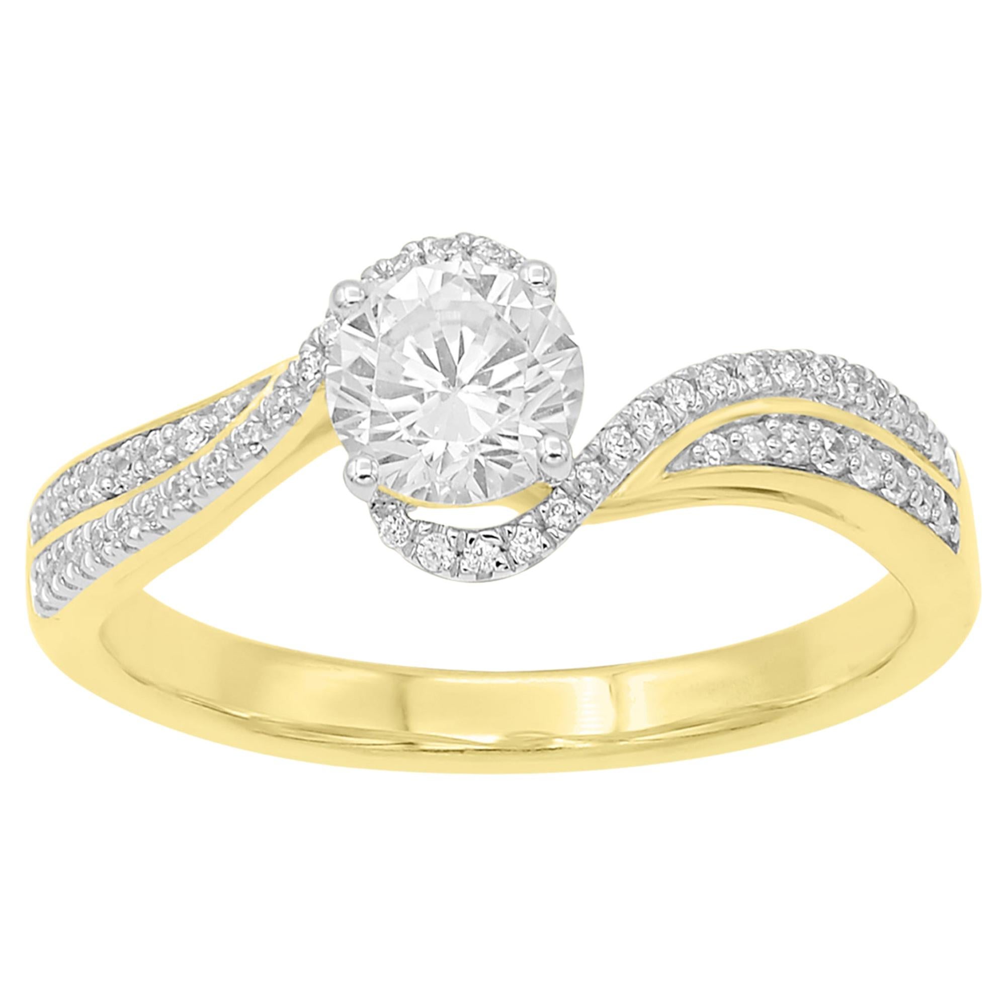 TJD 0,75 Karat runder Verlobungsring aus 18 Karat Gelbgold mit gedrehtem Diamanten