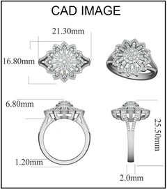 TJD 0.75 Carat Round and Baguette 14 Karat White Gold Split Shank Sunburst Ring