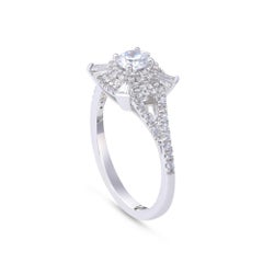 TJD 0.75 Carat Round and Baguette Cut Diamond  18 Karat White Gold Cluster Ring