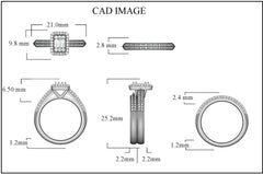 Anello nuziale TJD da 0,75 carati con diamante rotondo e baguette in oro bianco 14 carati