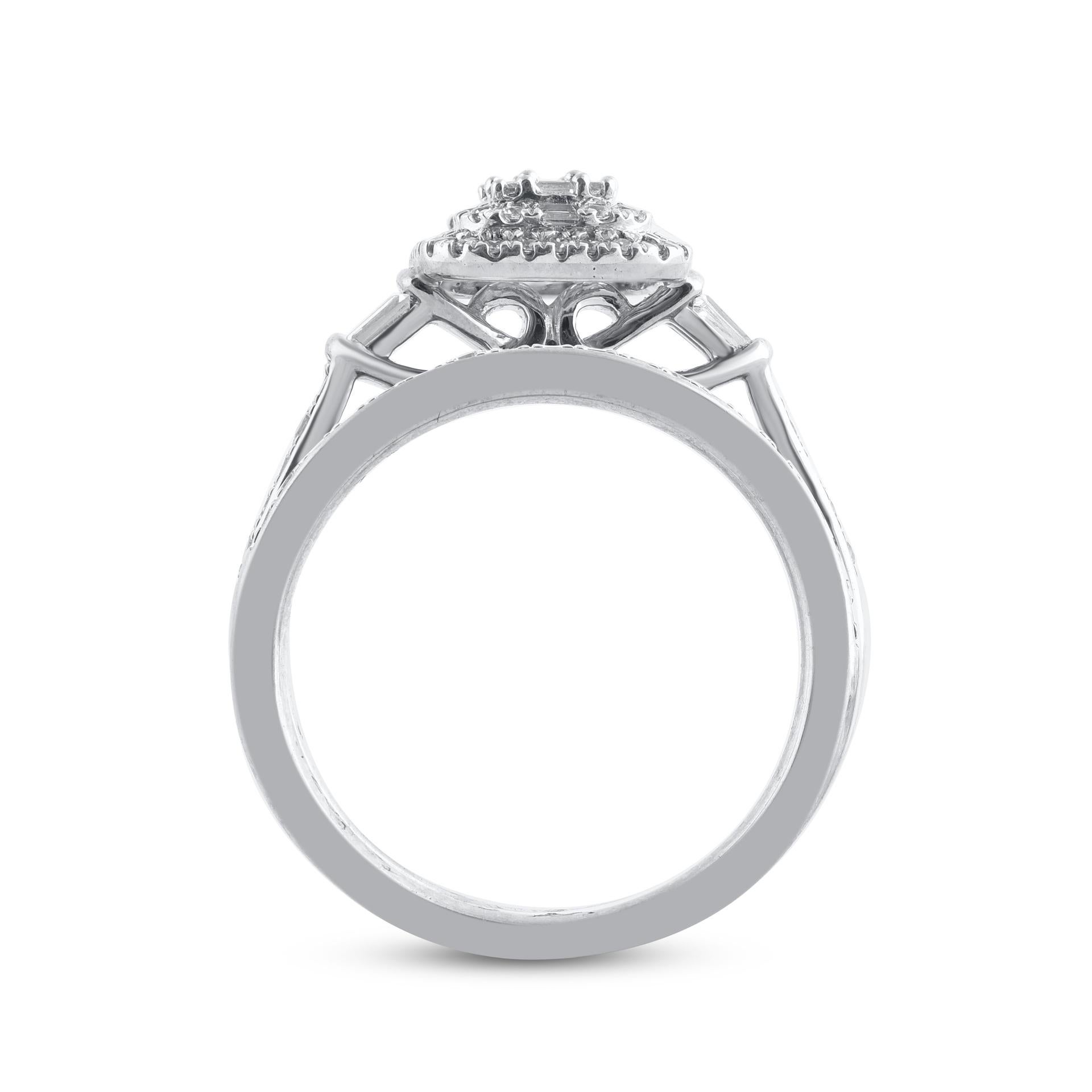 TJD 0,75 Karat runder und Baguette-Diamant 14 Karat Weißgold Brautring Set im Zustand „Neu“ im Angebot in New York, NY