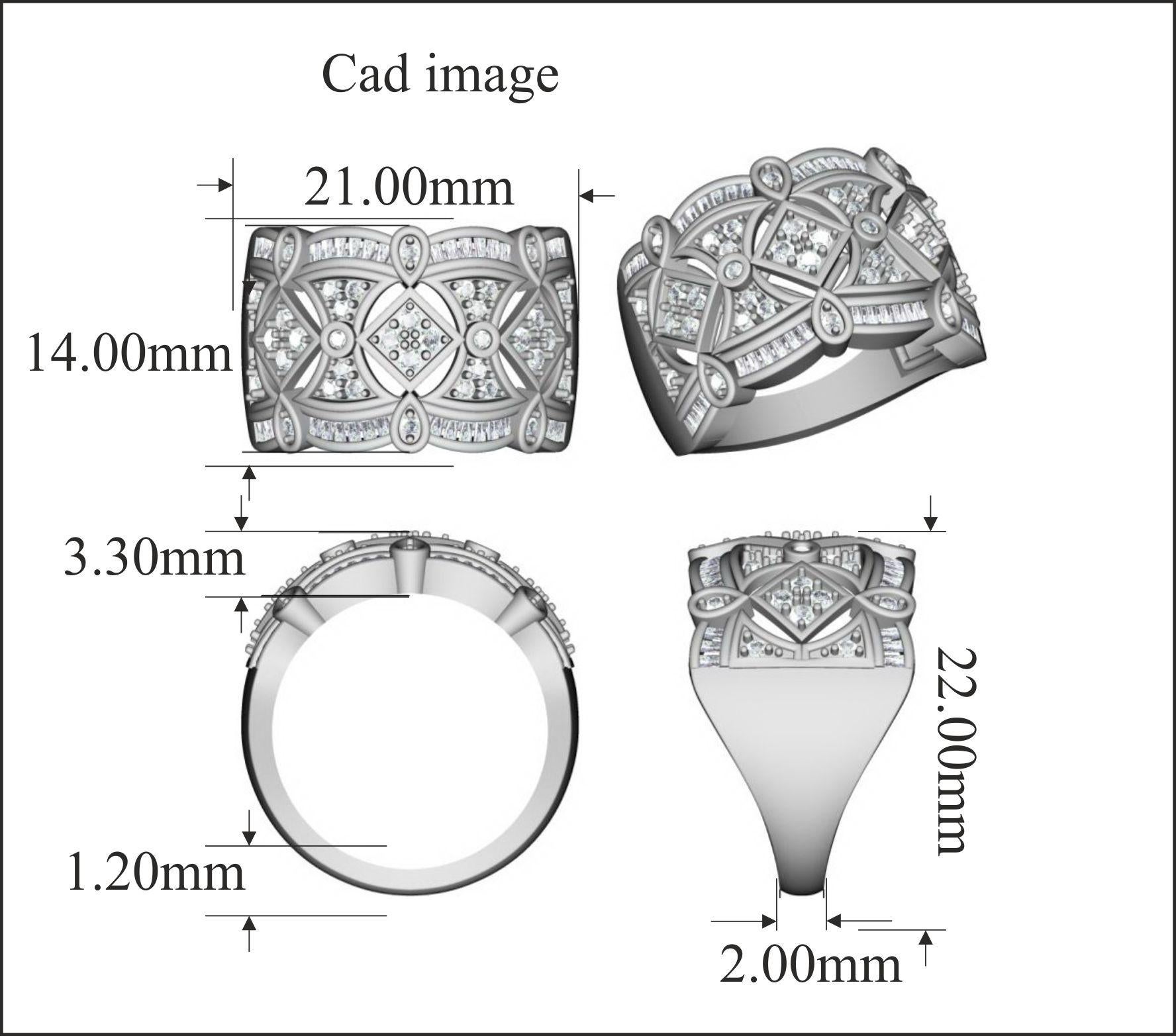Une bague simple et exquise de forme géométrique en or jaune 14 carats, avec un diamant de 0,75 carat. Confectionnée avec soin en or jaune étincelant au fini poli et sertie de 36 diamants ronds et 36 diamants baguettes montés en chaton, en pavé et