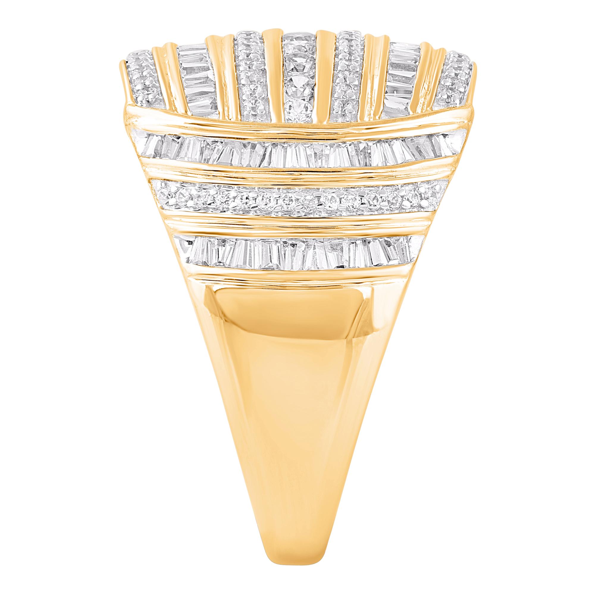 TJD Bague à dôme en or jaune 14 carats avec diamants ronds et baguettes de 0,75 carat Neuf - En vente à New York, NY
