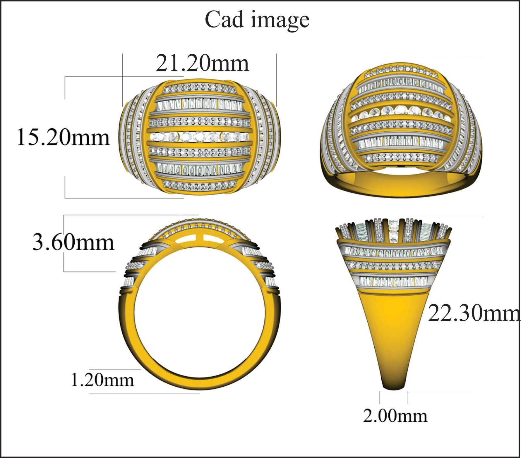 TJD Bague à dôme en or jaune 14 carats avec diamants ronds et baguettes de 0,75 carat en vente 2