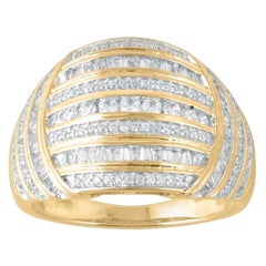 TJD 0.75 Carat Round and Baguette Diamond 14 Karat Yellow Gold Dome Fashion Ring