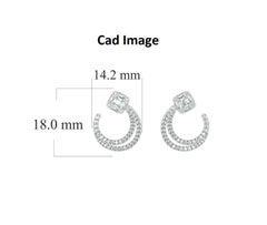 TJD 0.75 Carat Round and Baguette Diamond 14K White Gold C-Shaped Stud Earrings