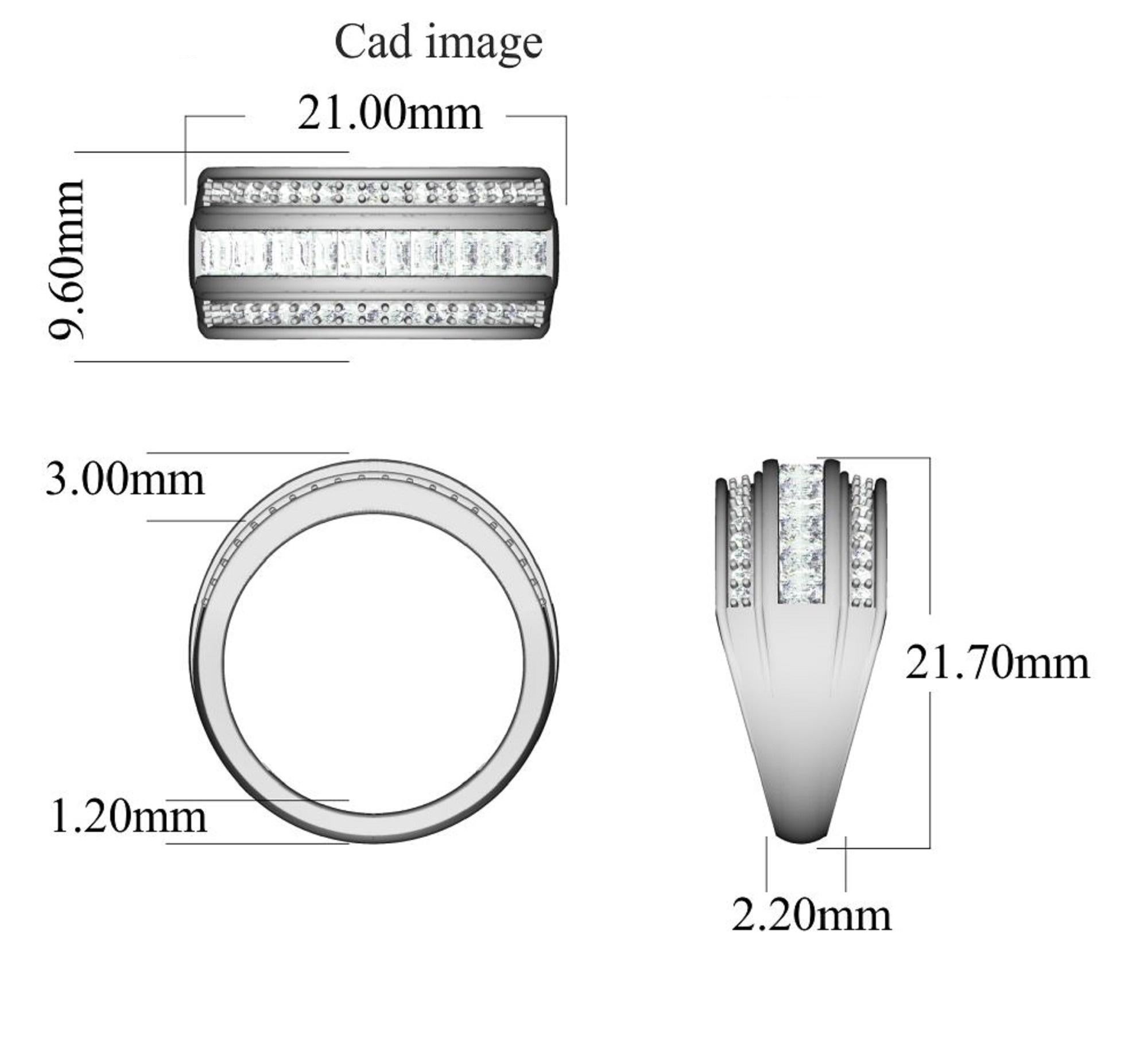 Questo anello di fidanzamento con diamante rotondo e forma ondulata in oro bianco massiccio 14 carati presenta 38 diamanti rotondi e 19 diamanti baguette incastonati in canali e pave. Caratterizzato da un design favoloso e da una finitura in oro