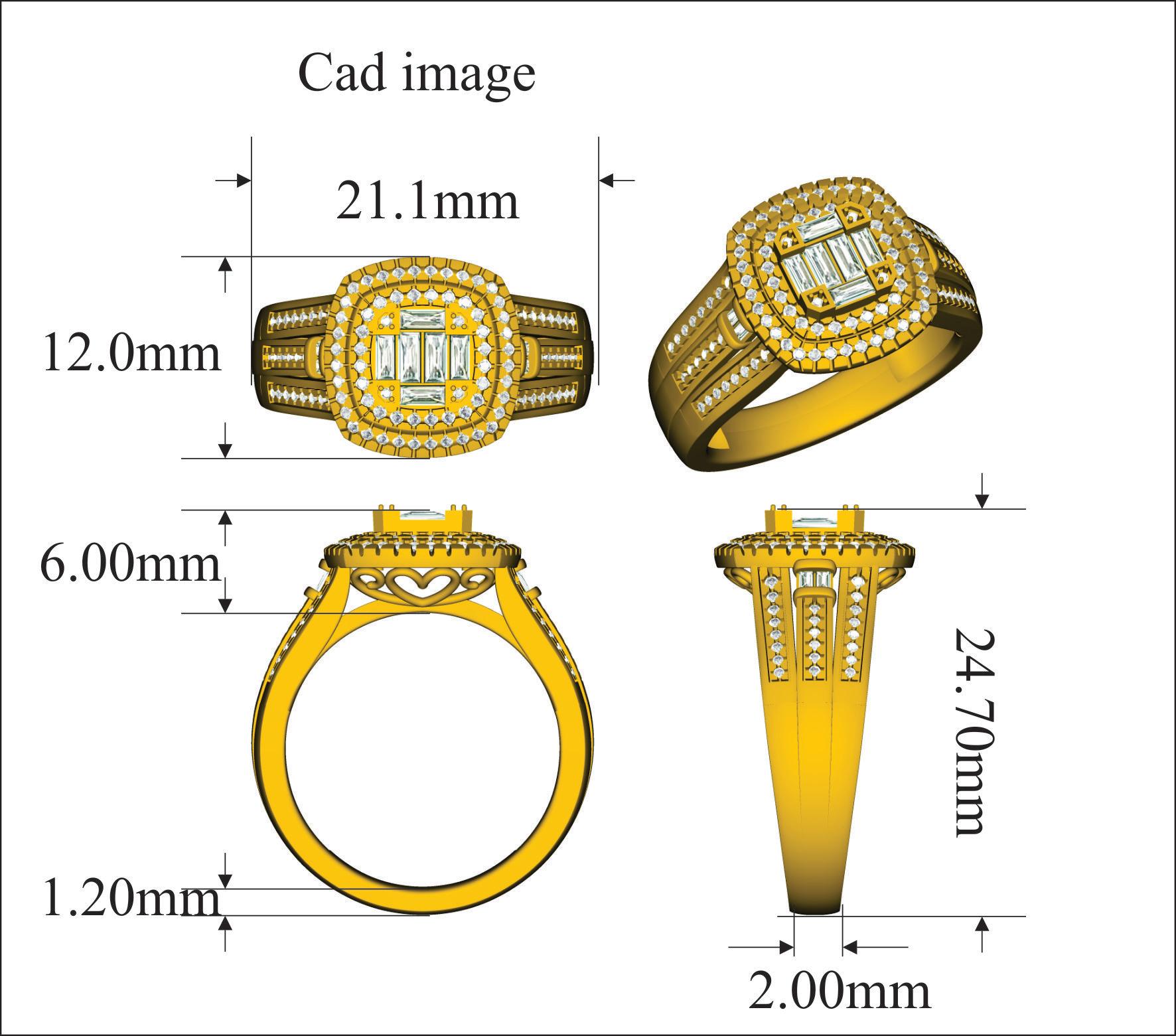 Ces bagues à double cadre en diamant sont tout à fait adaptées à son style et ne manqueront pas de l'éblouir et de l'enchanter. Fabriqué à la main par nos experts en or jaune 14 carats et serti de 108 diamants ronds et 10 diamants baguettes en