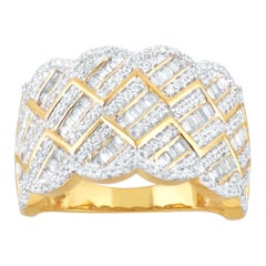 TJD 0.75 Carat Round and Baguette Diamond 14K Yellow Gold Zig-Zag Fashion Ring