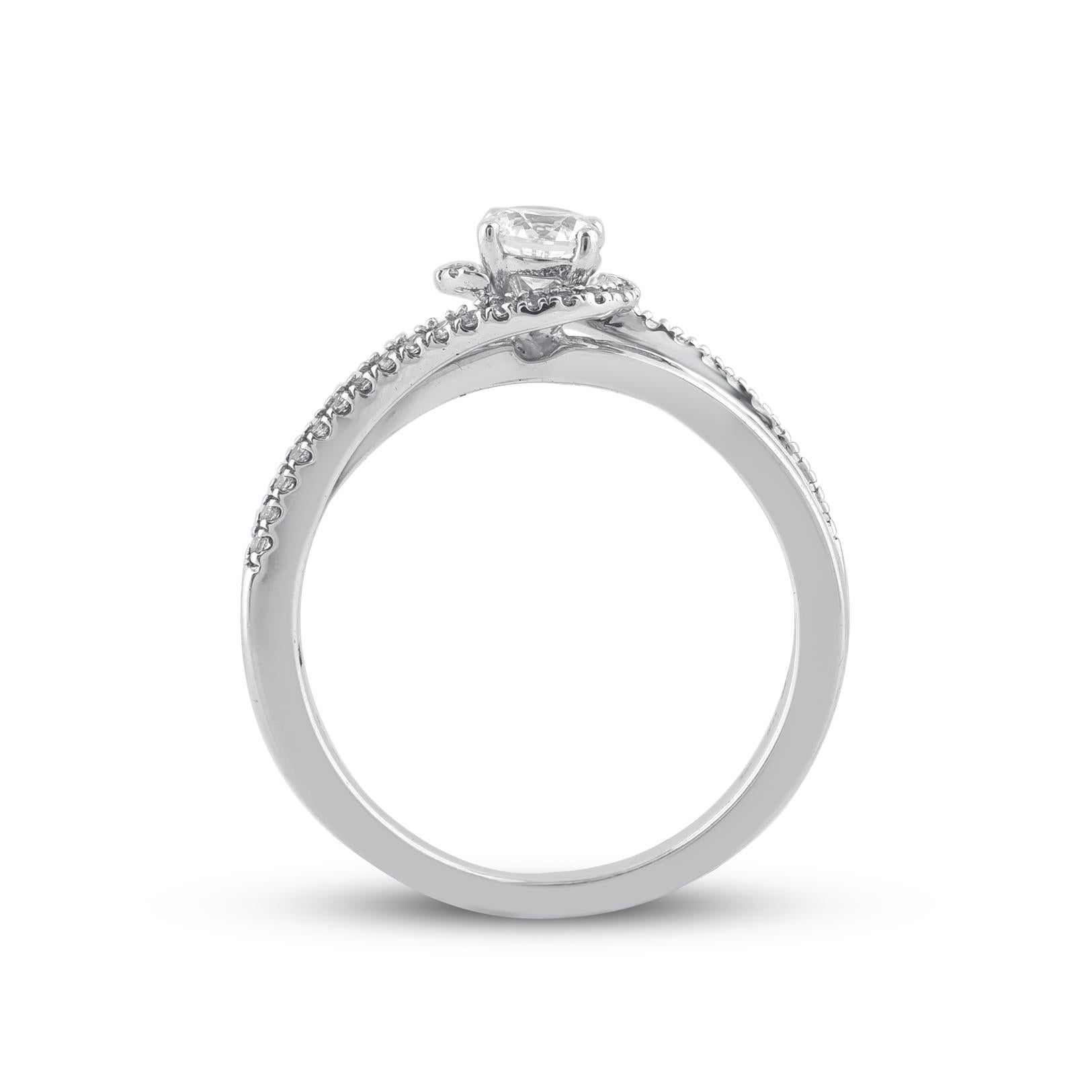 TJD 0.75 Carat Round and Baguette Diamond White Gold Bypass Fashion Band Ring In New Condition For Sale In New York, NY