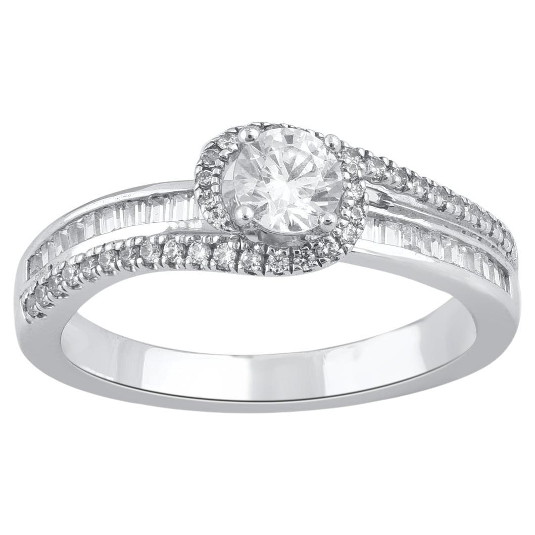 TJD 0,75 Karat runder und Baguette-Diamant Weißgold Bypass-Mode-Ring