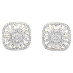 TJD Orecchini con diamanti rotondi e taglio baguette da 0,75 carati in oro 14K a forma di cuscino