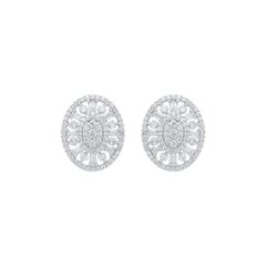 Boucles d'oreilles ovales en or 14 carats TJD 0,75 carat diamant rond et baguette