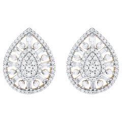 TJD 0.75 Carat Round & Baguette Diamond 14 Karat Gold Pear Shape Stud Earrings