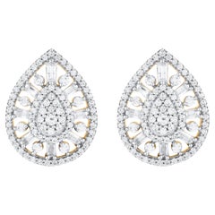 TJD 0.75 Carat Round 
Baguette Diamond 14 Karat Gold Pear Shape Stud Earrings