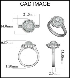TJD 0,75 Karat runder & Baguette-Diamant 14 Karat Weißgold Mode-Cluster-Ring