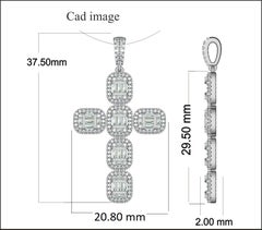 TJD 0.75 Carat Round & Baguette Diamond 14K White Gold Cross Pendant with Chain