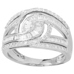 TJD 0.75 Carat Round 
Baguette Diamond 14K White Gold Interlocking Wedding Ring