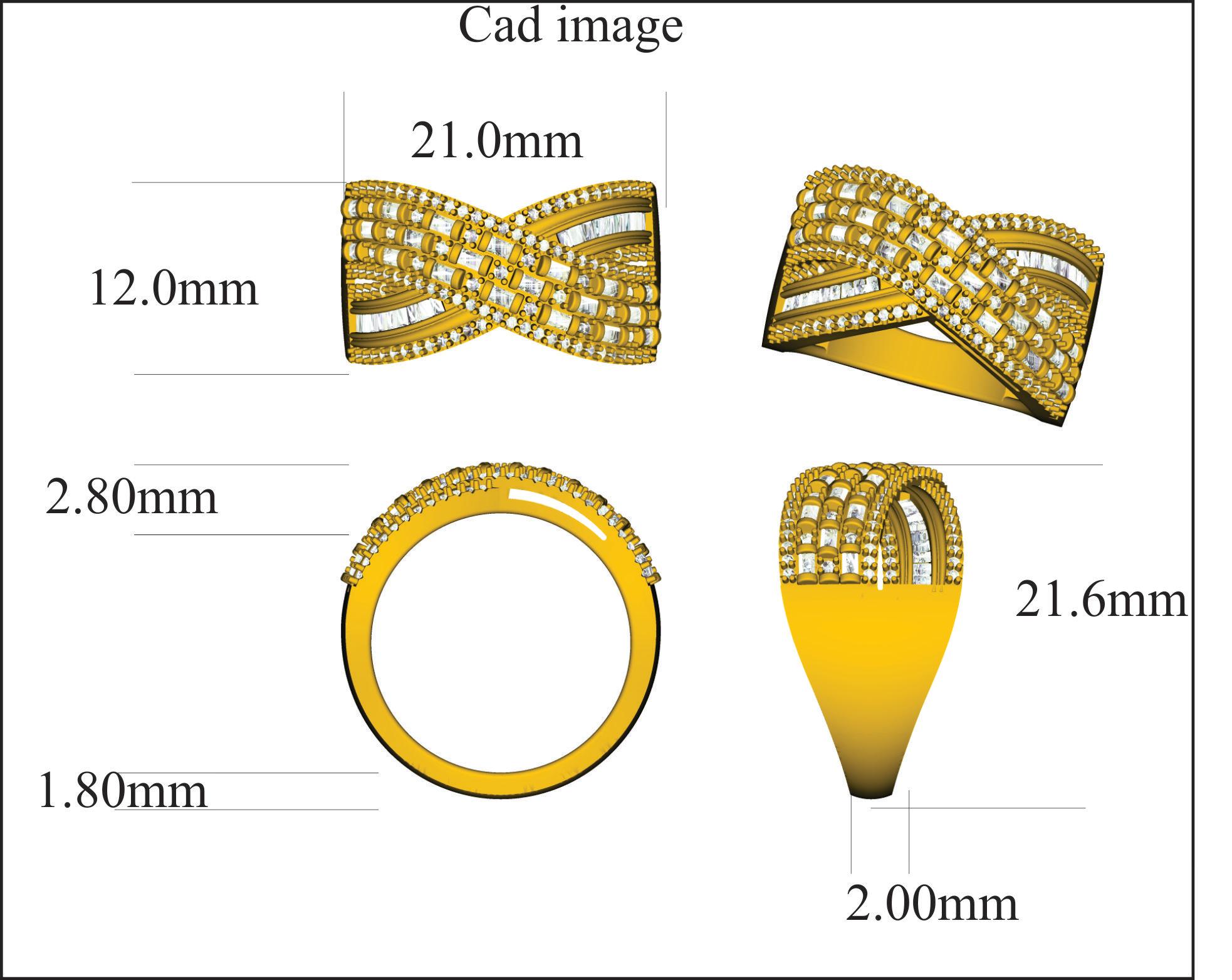 Cet anneau de mariage croisé est réalisé avec expertise en or jaune 14 carats et présente 105 diamants ronds et 38 diamants baguettes sertis dans un magnifique design en serti clos, en pression et en canal. Nous n'utilisons que des diamants 100 %