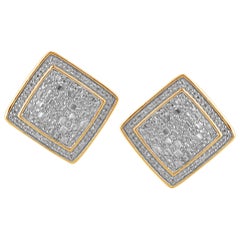 TJD 0.75 Carat Round/Baguette Diamond 14K Yellow Gold Square Frame Stud Earrings
