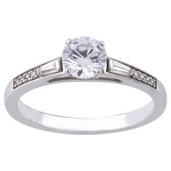TJD 0.75 Carat Round / Baguette Diamond 18 Karat White Gold Engagement Ring