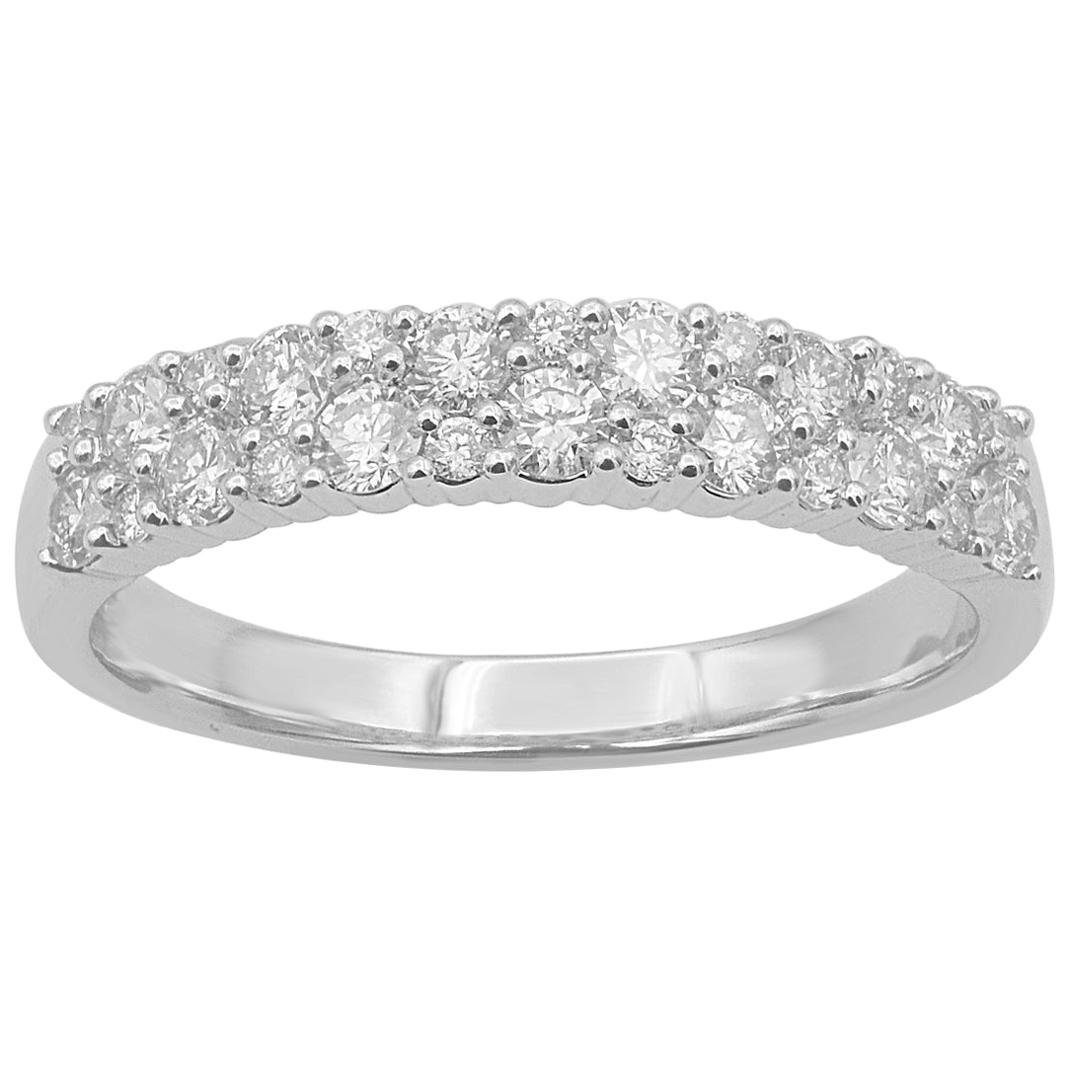 TJD 0.75 Carat Round Diamond 14 Karat White Gold Two Row Wedding Band Ring For Sale