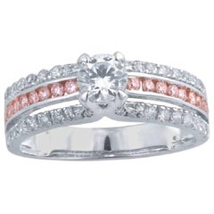 TJD 1.00 Carat Nat. Pink Rosé and White Diamond 18K White Gold Engagement Ring