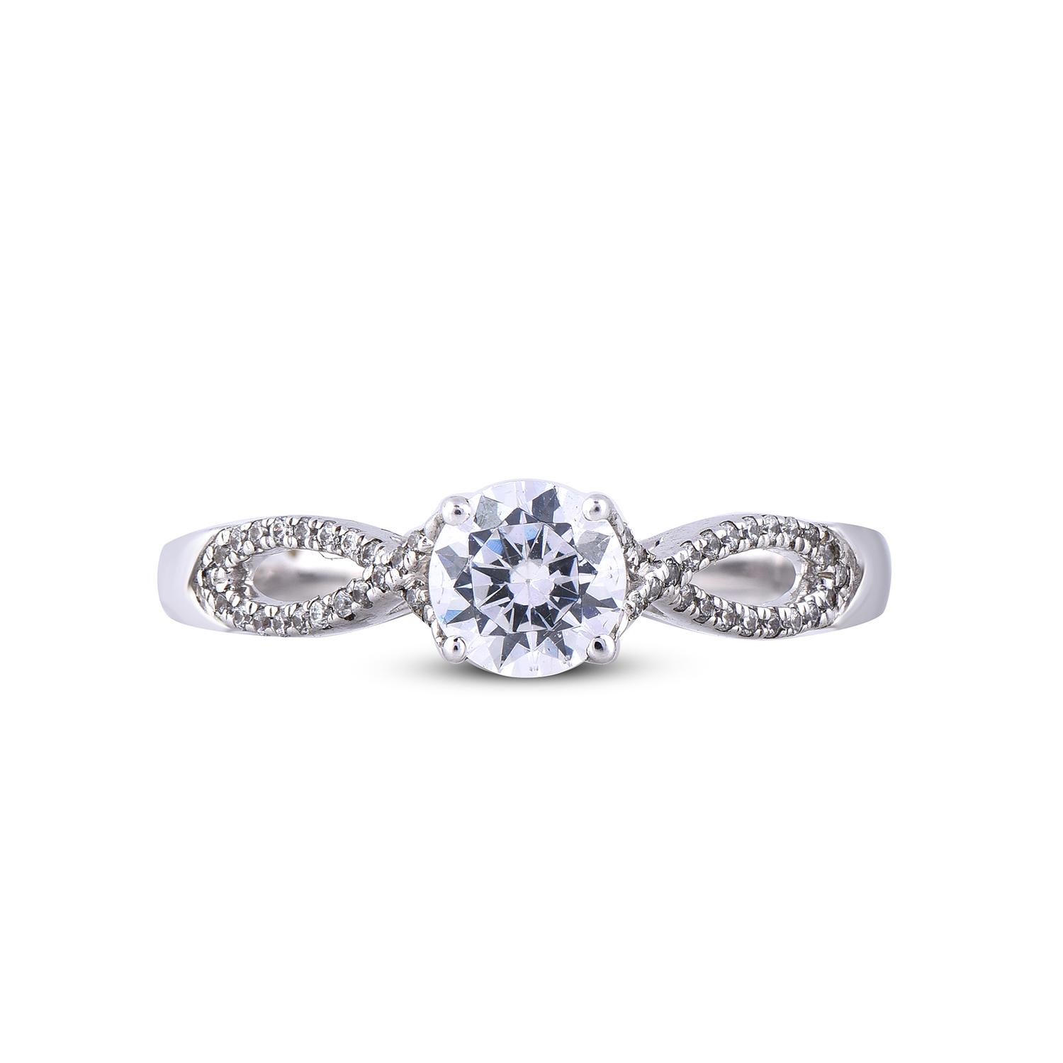 TJD 0.75 Carat Round Cut Diamond 18 Karat White Gold Engagement Promise Ring In New Condition For Sale In New York, NY
