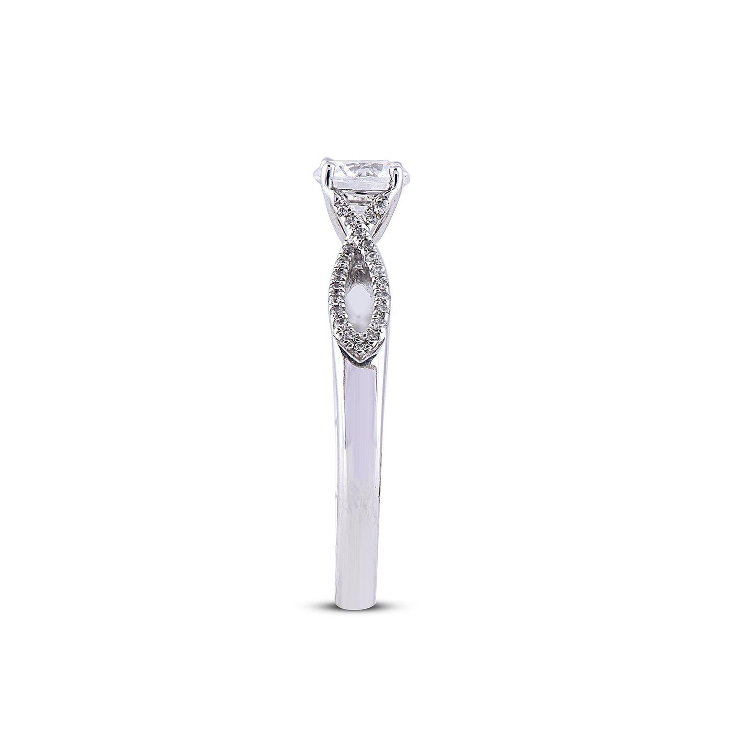 Women's TJD 0.75 Carat Round Cut Diamond 18 Karat White Gold Engagement Promise Ring For Sale