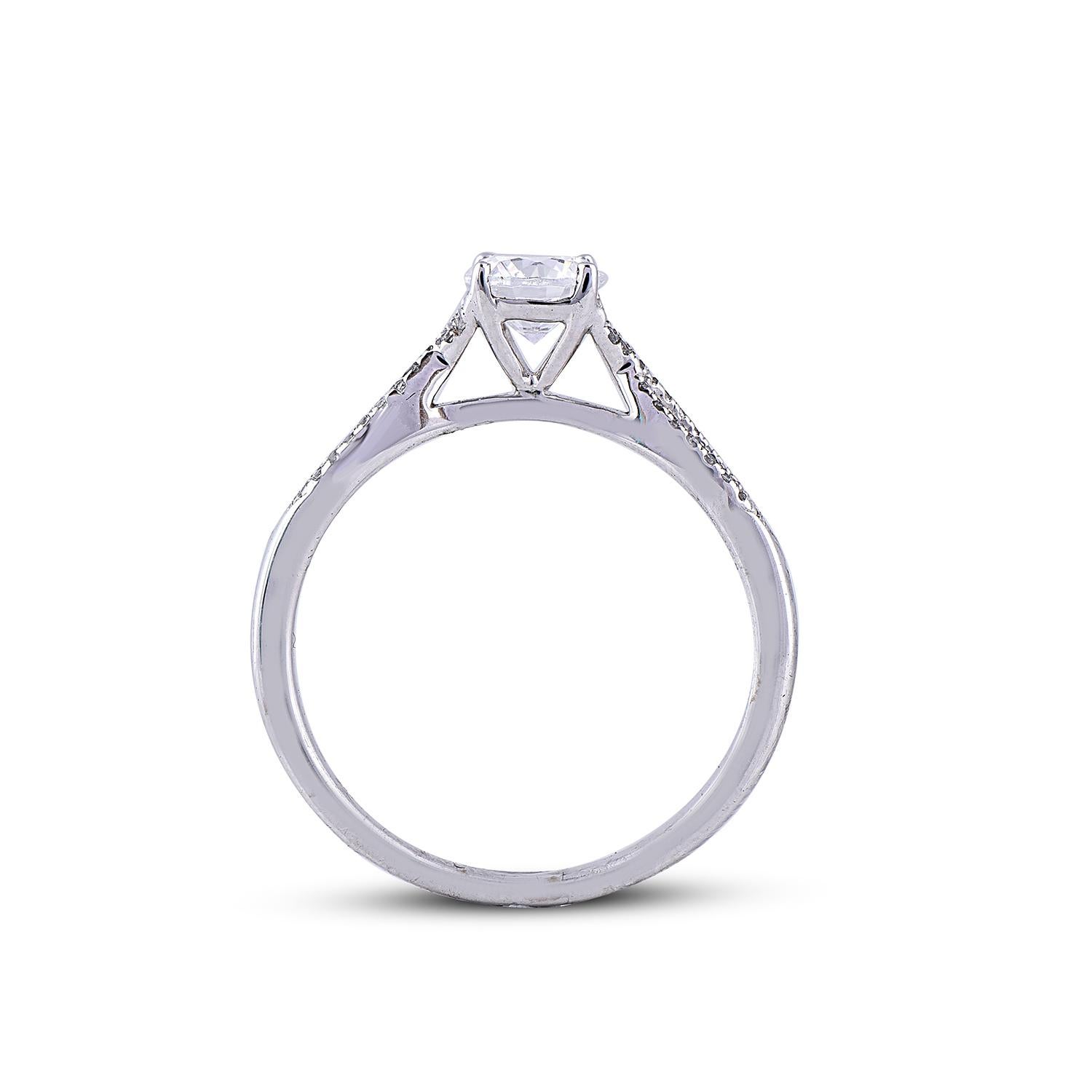 TJD 0.75 Carat Round Cut Diamond 18 Karat White Gold Engagement Promise Ring For Sale 1