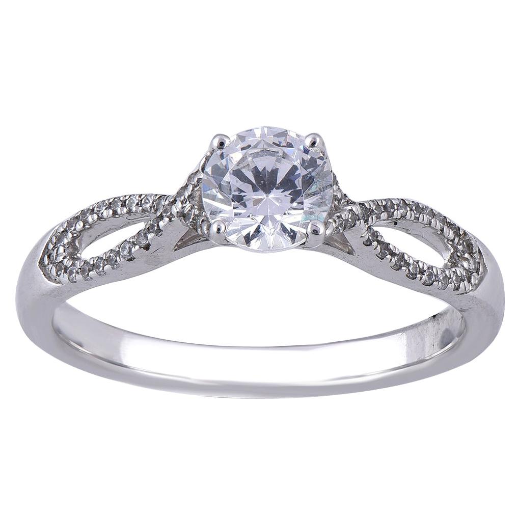 TJD 0.75 Carat Round Cut Diamond 18 Karat White Gold Engagement Promise Ring For Sale