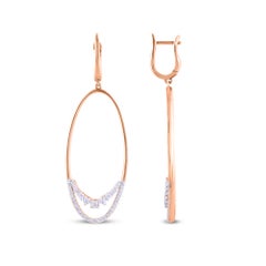 TJD 0,75 Karat runder Diamant 14 Karat Roségold Ovalförmiger baumelnder Tropfenohrring