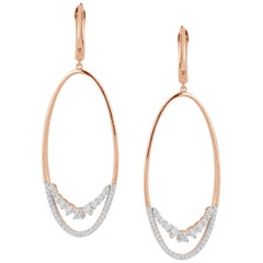 TJD 0.75 Carat Round Diamond 14 Karat Rose Gold Oval Shape Dangling Drop Earring