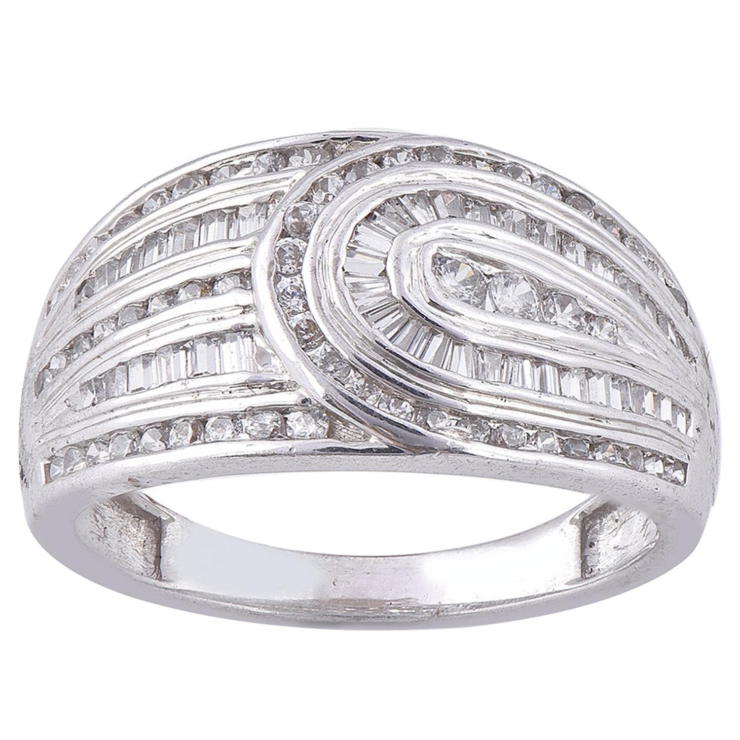 TJD 0.75 Carat Round Diamond 14 Karat White Gold Designer Dome Wedding Band For Sale