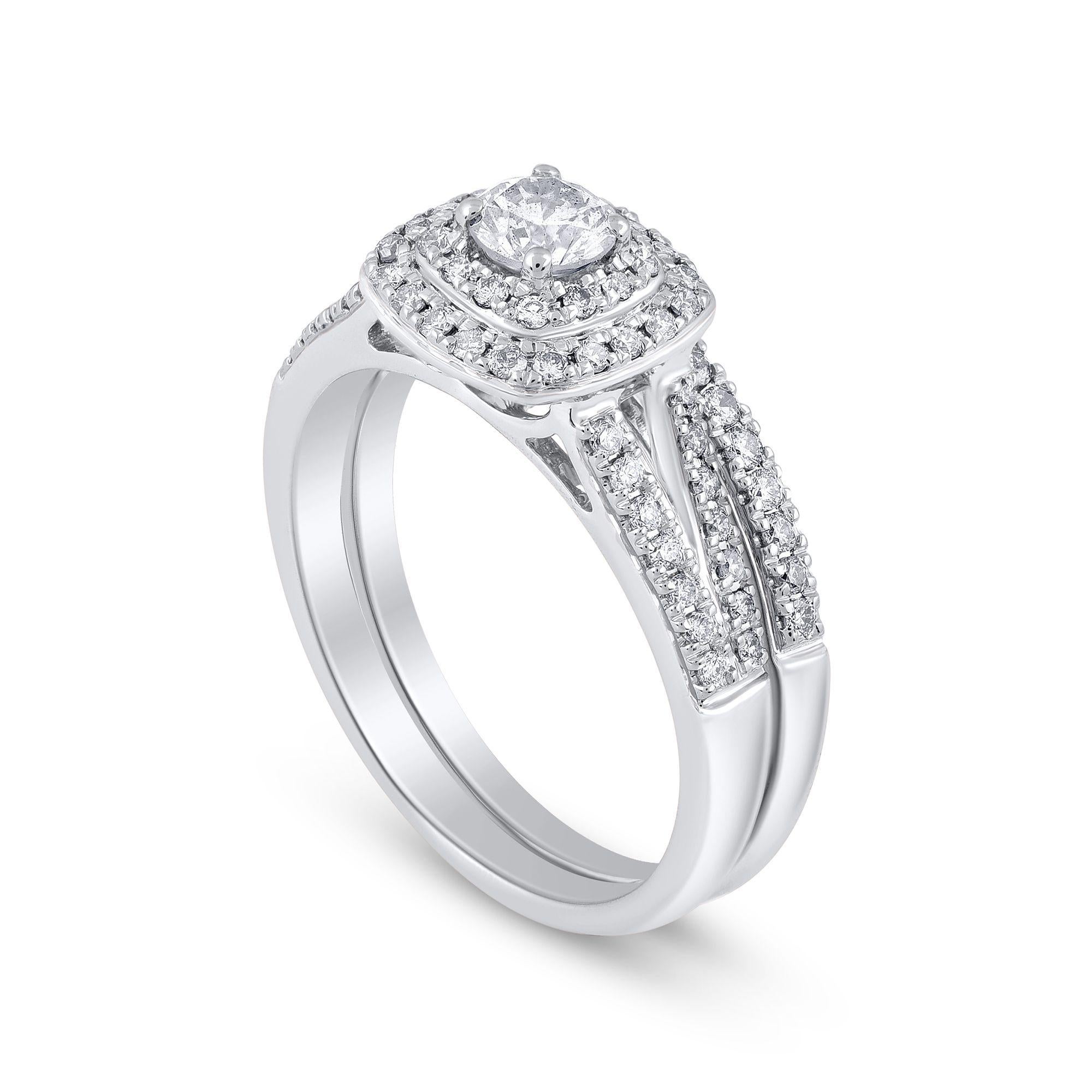 Contemporary TJD 0.75 Carat Round Diamond 14 Karat White Gold Enchanting Engagement Ring For Sale