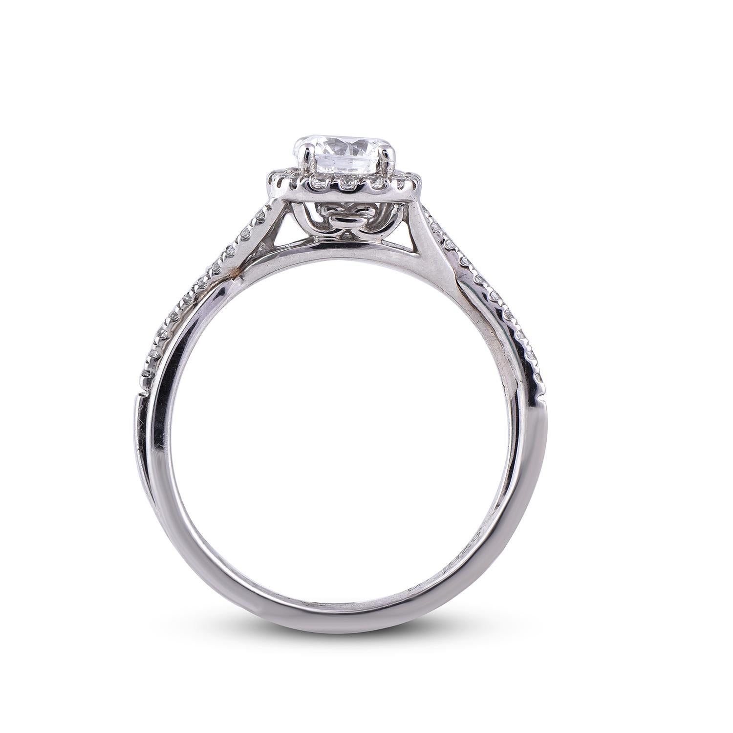 Women's TJD 0.75 Carat Round Diamond 14 Karat White Gold Halo Crisscross Fashion Ring For Sale