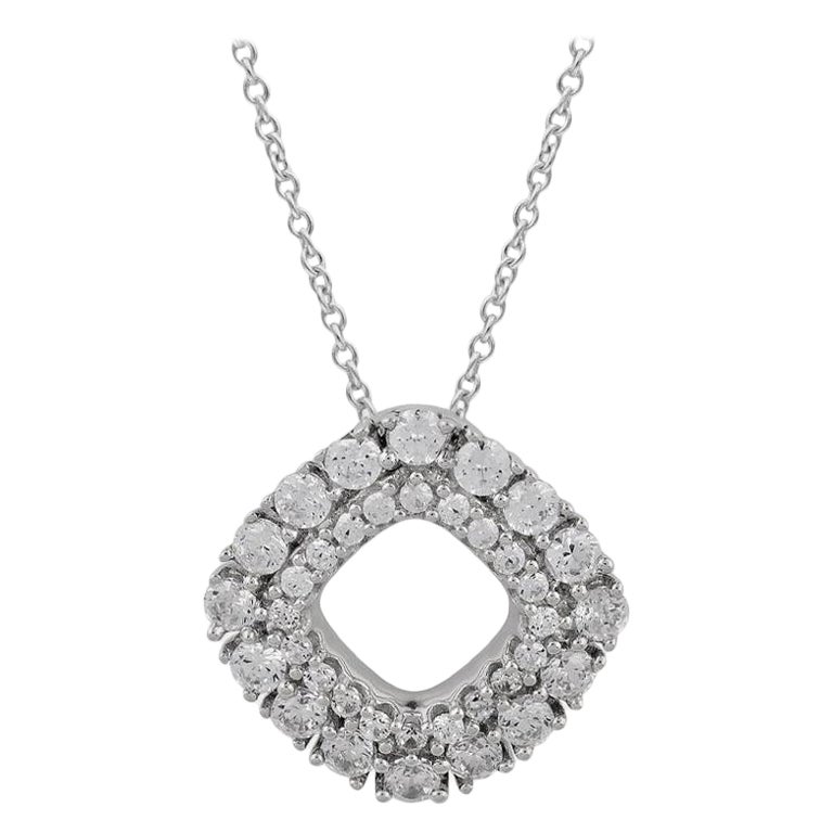 TJD 0.75 Carat Round Diamond 14 Karat White Gold Kite Shape Designer Pendant