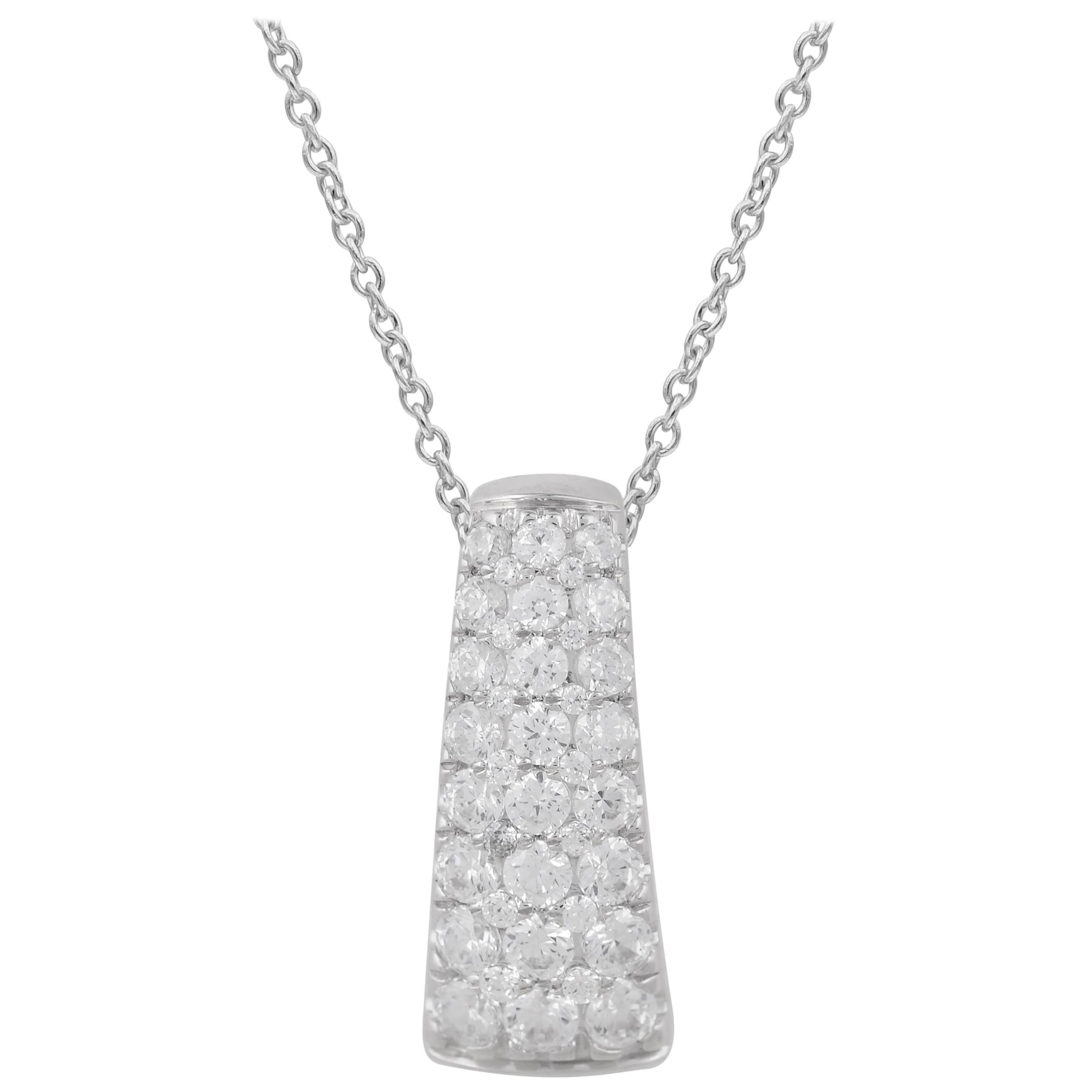 TJD 0.75 Carat Round Diamond 14 Karat White Gold Three-Row Vertical Bar Pendant