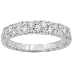 TJD 0.75 Carat Round Diamond 14 Karat White Gold Two Row Wedding Band Ring